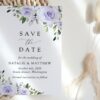 Purple Flowers Save the Date, Wedding Stationery, Printable File, Edit Yourself, SH29