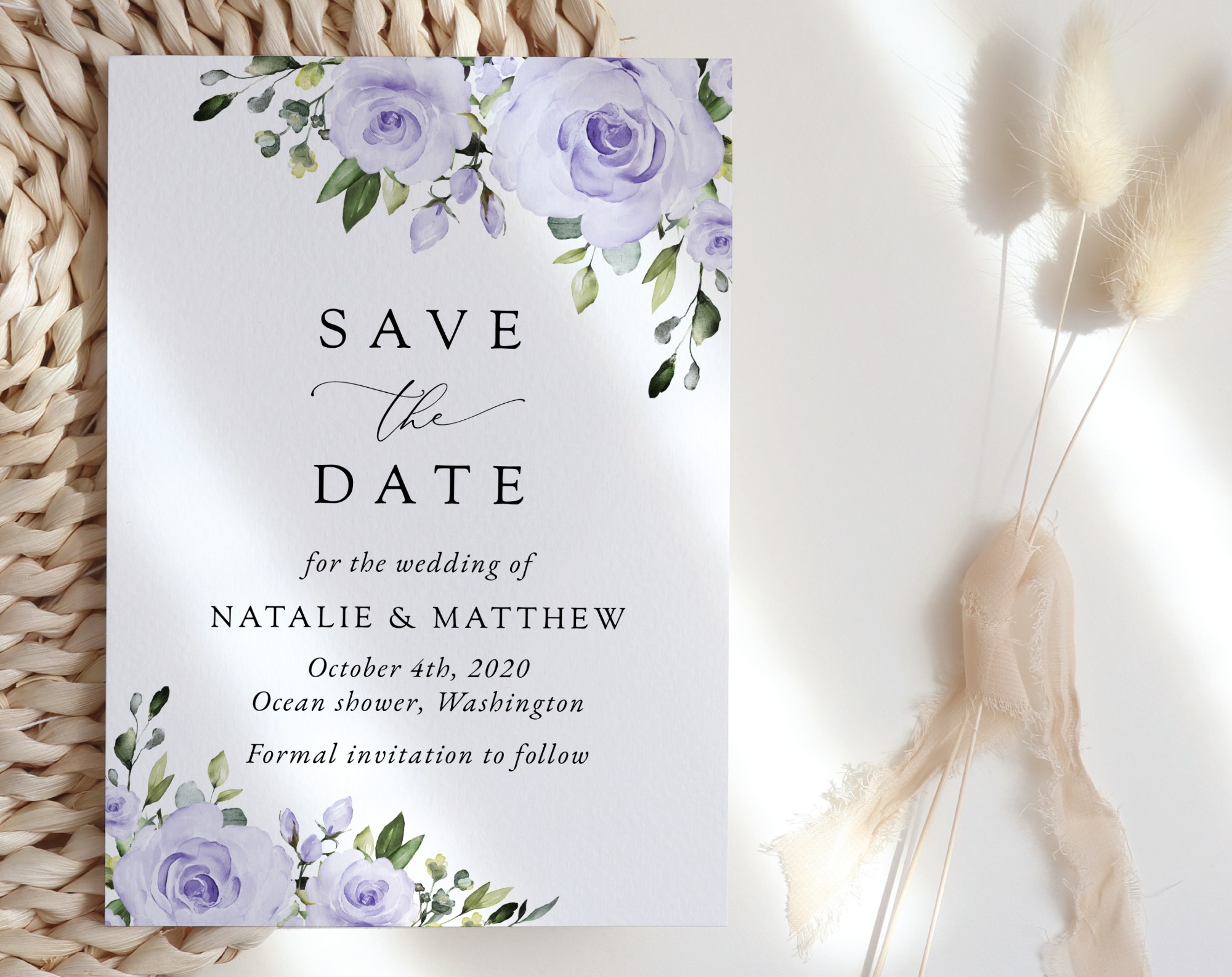 Purple Flowers Save the Date, Wedding Stationery, Printable File, Edit Yourself, SH29 Purple Flowers Save the Date, Wedding Stationery, Printable File, Edit Yourself, SH29