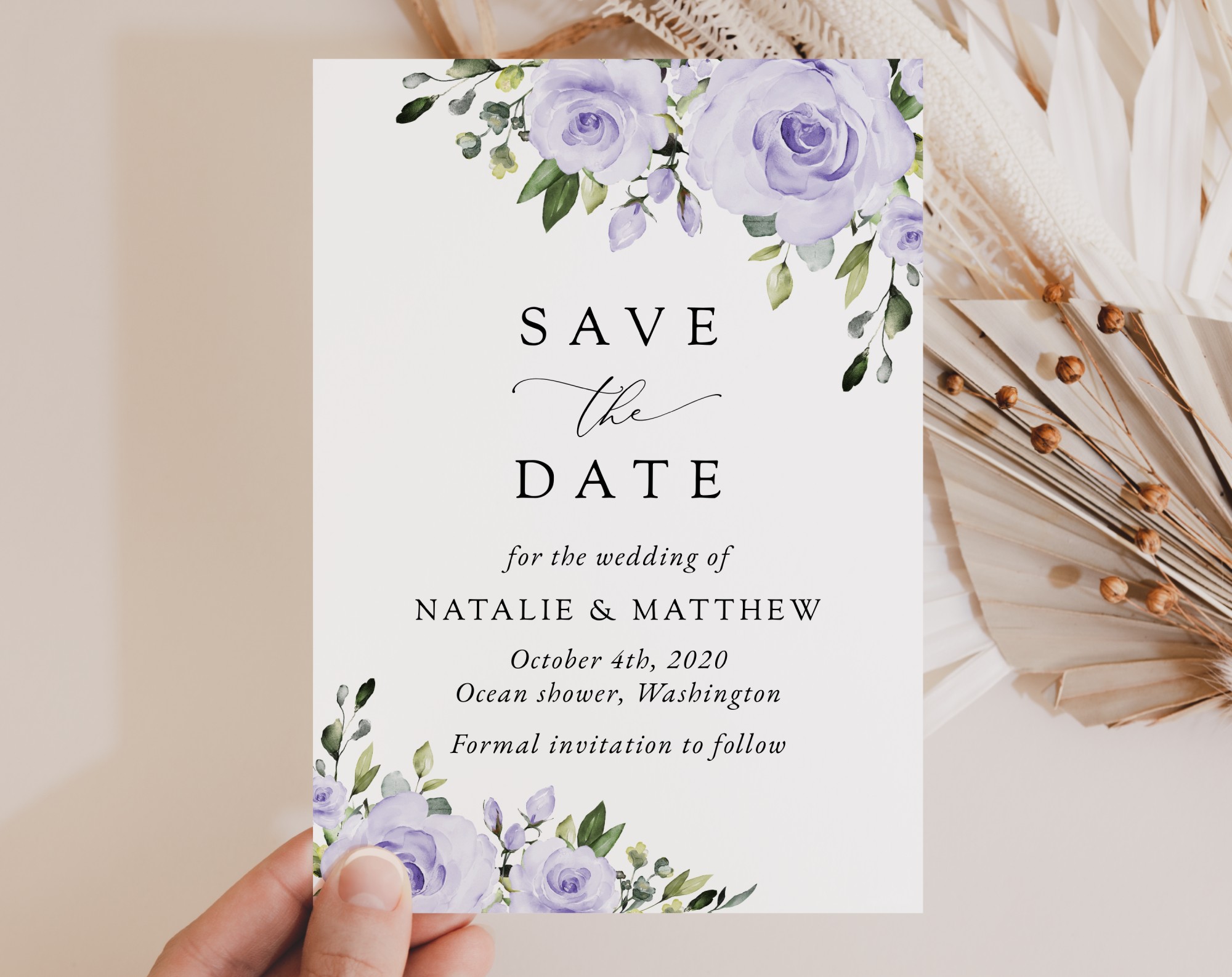 Purple Flowers Save the Date, Wedding Stationery, Printable File, Edit Yourself, SH29