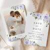 Purple Flowers Save the Date, Wedding Stationery, Printable File, Edit Yourself, SH29