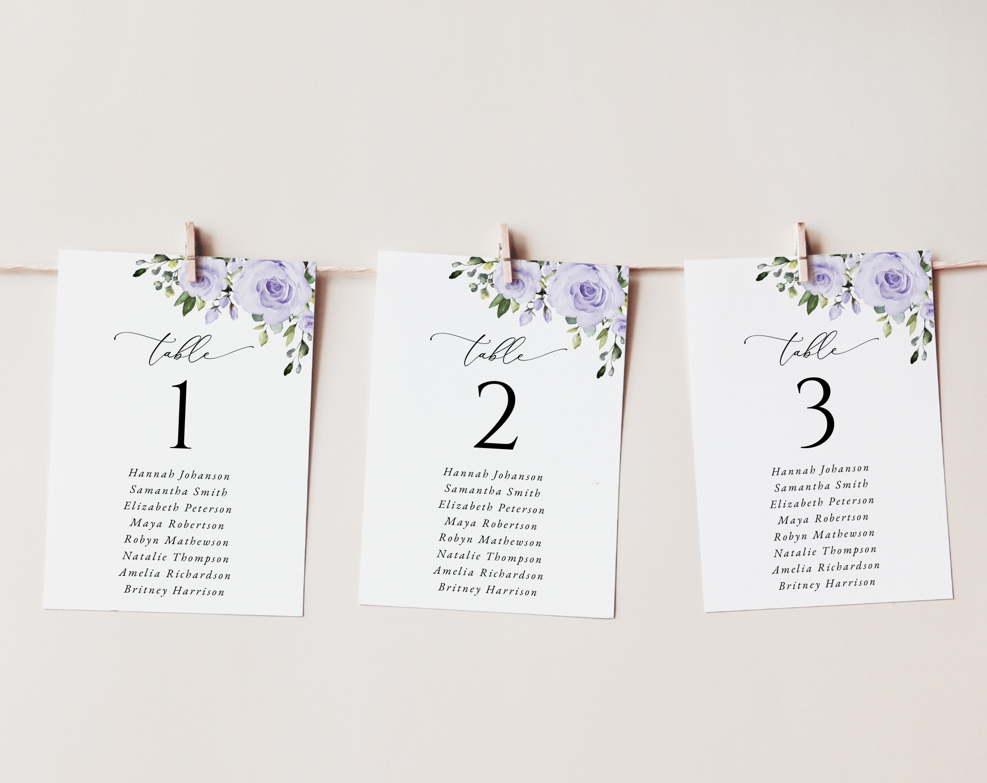 Purple Flowers Seating Cards, Wedding Stationery, Printable File, Edit Yourself, SH29 Purple Flowers Seating Cards, Wedding Stationery, Printable File, Edit Yourself, SH29