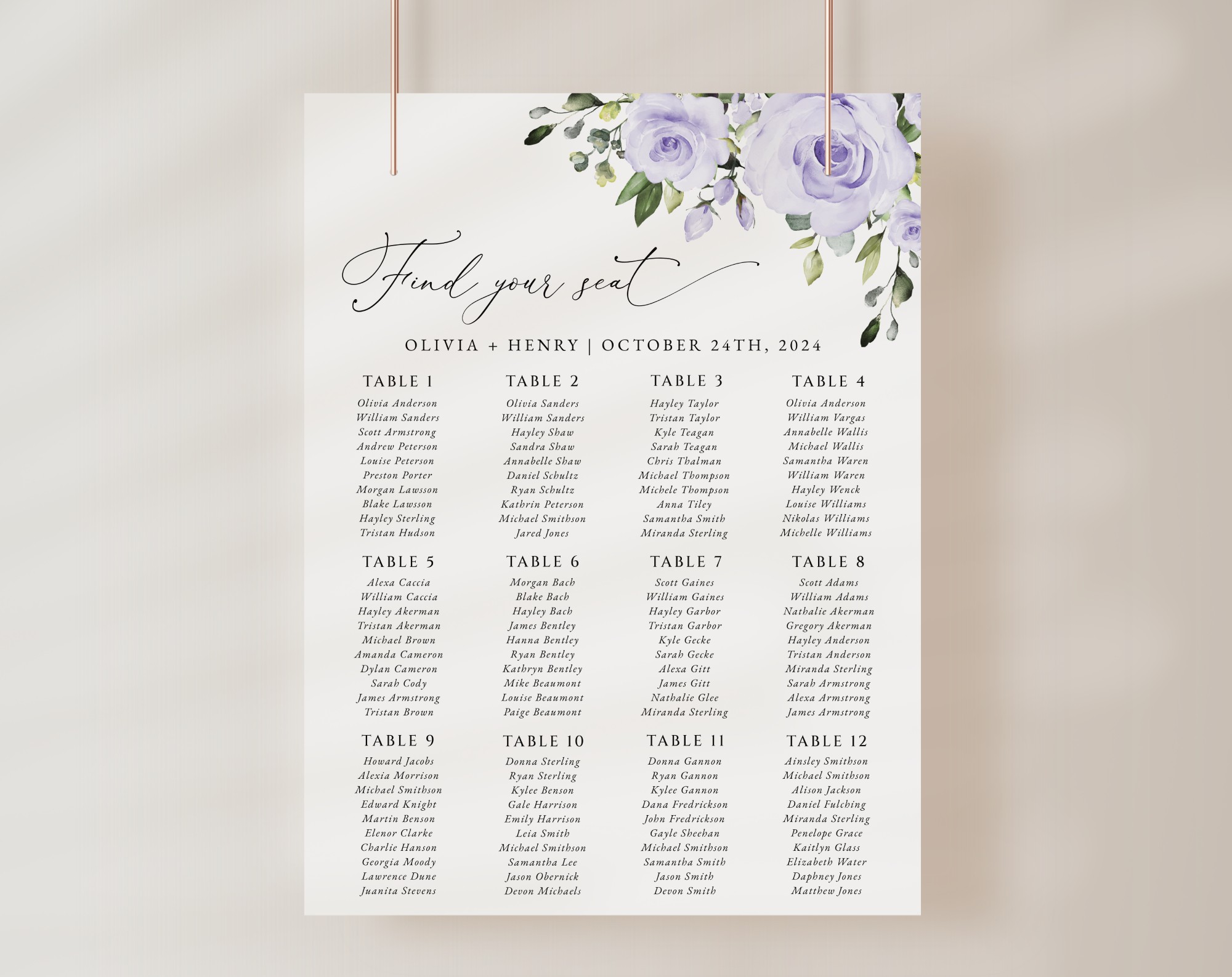 Purple Flowers Seating Chart, Wedding Sign, Printable File, Edit Yourself, SH29 Purple Flowers Seating Chart, Wedding Sign, Printable File, Edit Yourself, SH29