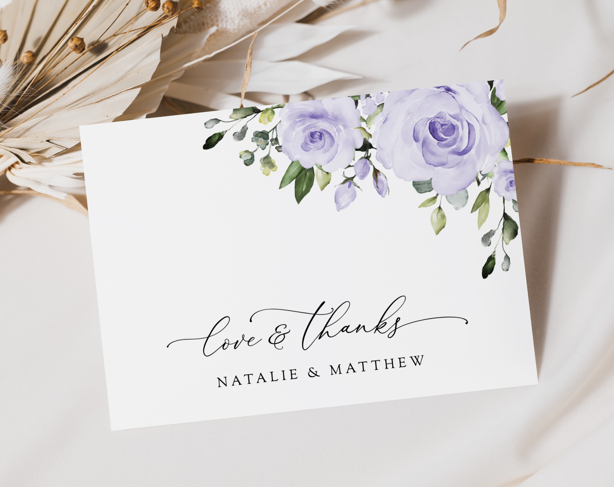 Purple Flowers Thank You Card, Wedding Stationery, Printable File, Edit Yourself, SH29 Purple Flowers Thank You Card, Wedding Stationery, Printable File, Edit Yourself, SH29