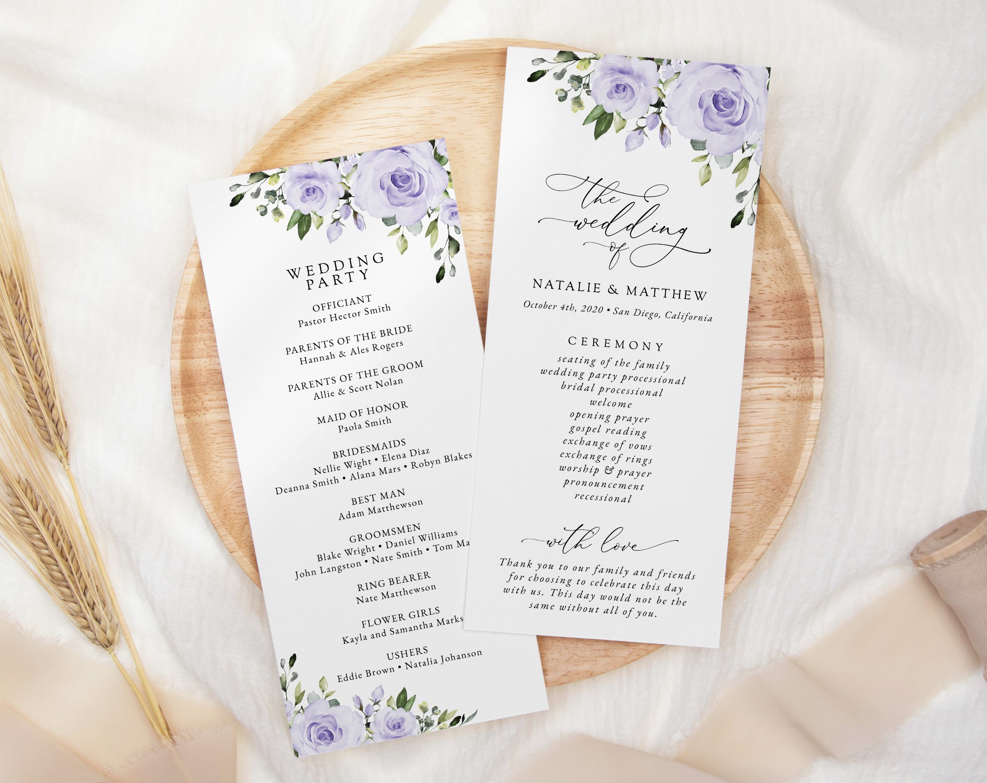 Purple Flowers Wedding Program, Wedding Stationery, Printable File, Edit Yourself, SH29 Purple Flowers Wedding Program, Wedding Stationery, Printable File, Edit Yourself, SH29