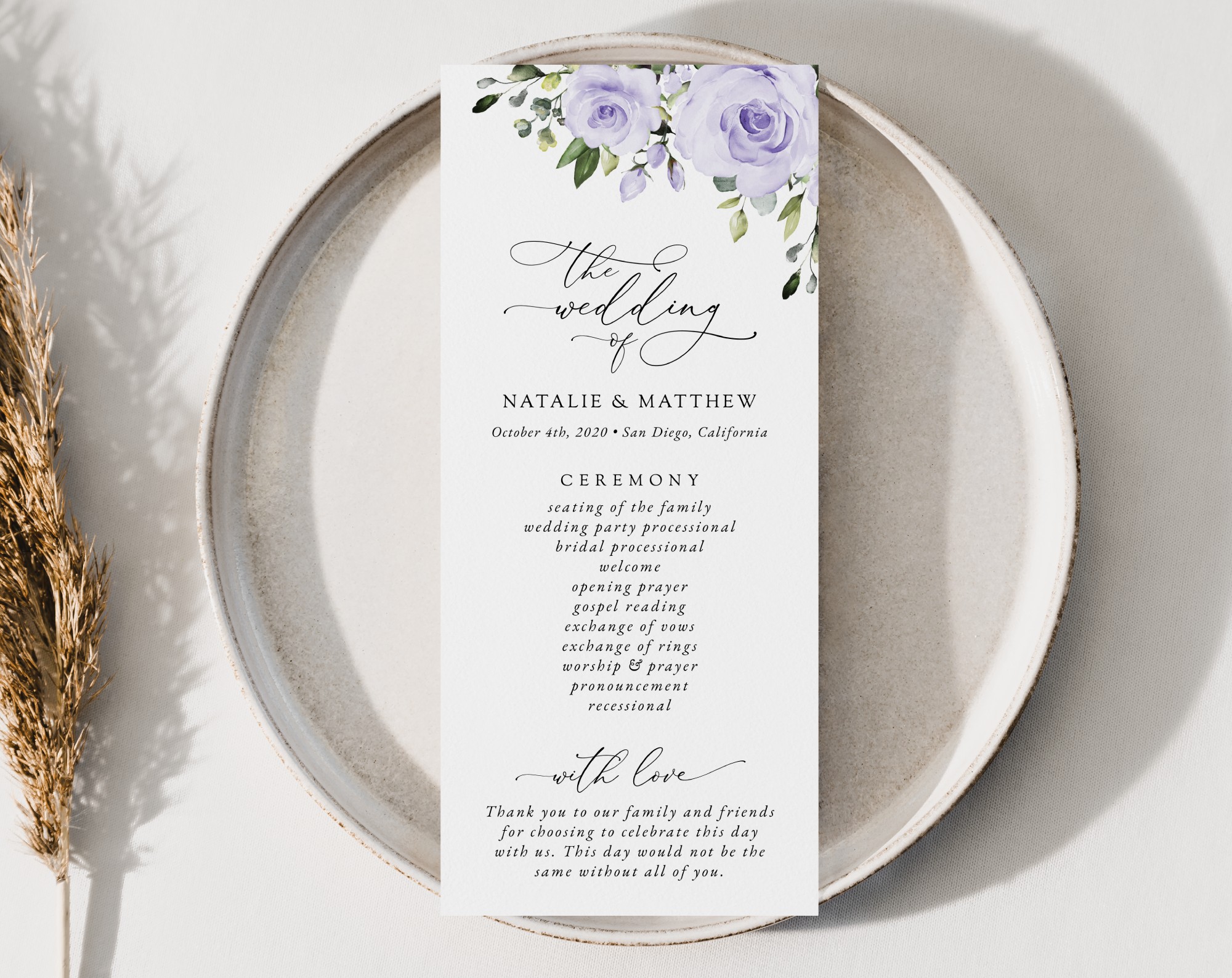 Purple Flowers Wedding Program, Wedding Stationery, Printable File, Edit Yourself, SH29 Purple Flowers Wedding Program, Wedding Stationery, Printable File, Edit Yourself, SH29