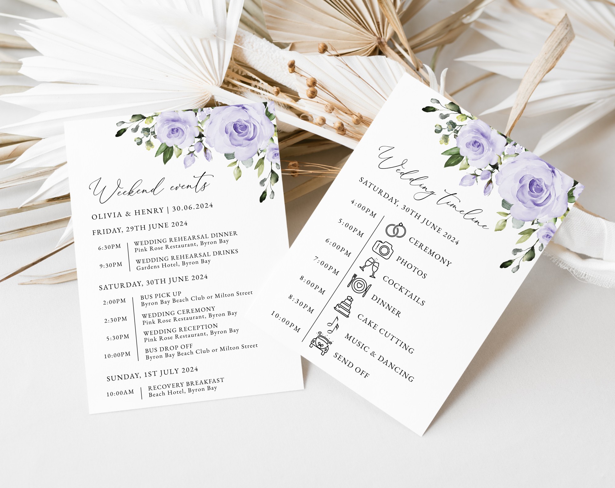 Purple Flowers Wedding Timeline, Wedding Stationery, Printable File, Edit Yourself, SH29 Purple Flowers Wedding Timeline, Wedding Stationery, Printable File, Edit Yourself, SH29