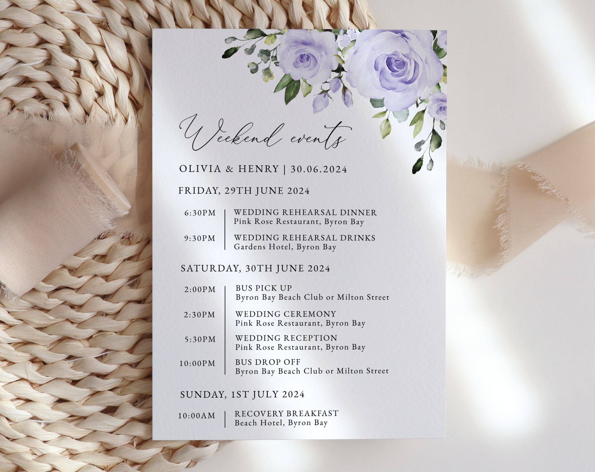Purple Flowers Wedding Timeline, Wedding Stationery, Printable File, Edit Yourself, SH29 Purple Flowers Wedding Timeline, Wedding Stationery, Printable File, Edit Yourself, SH29