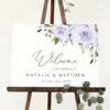 Purple Flowers Welcome Sign, Wedding Sign, Printable File, Edit Yourself, SH29