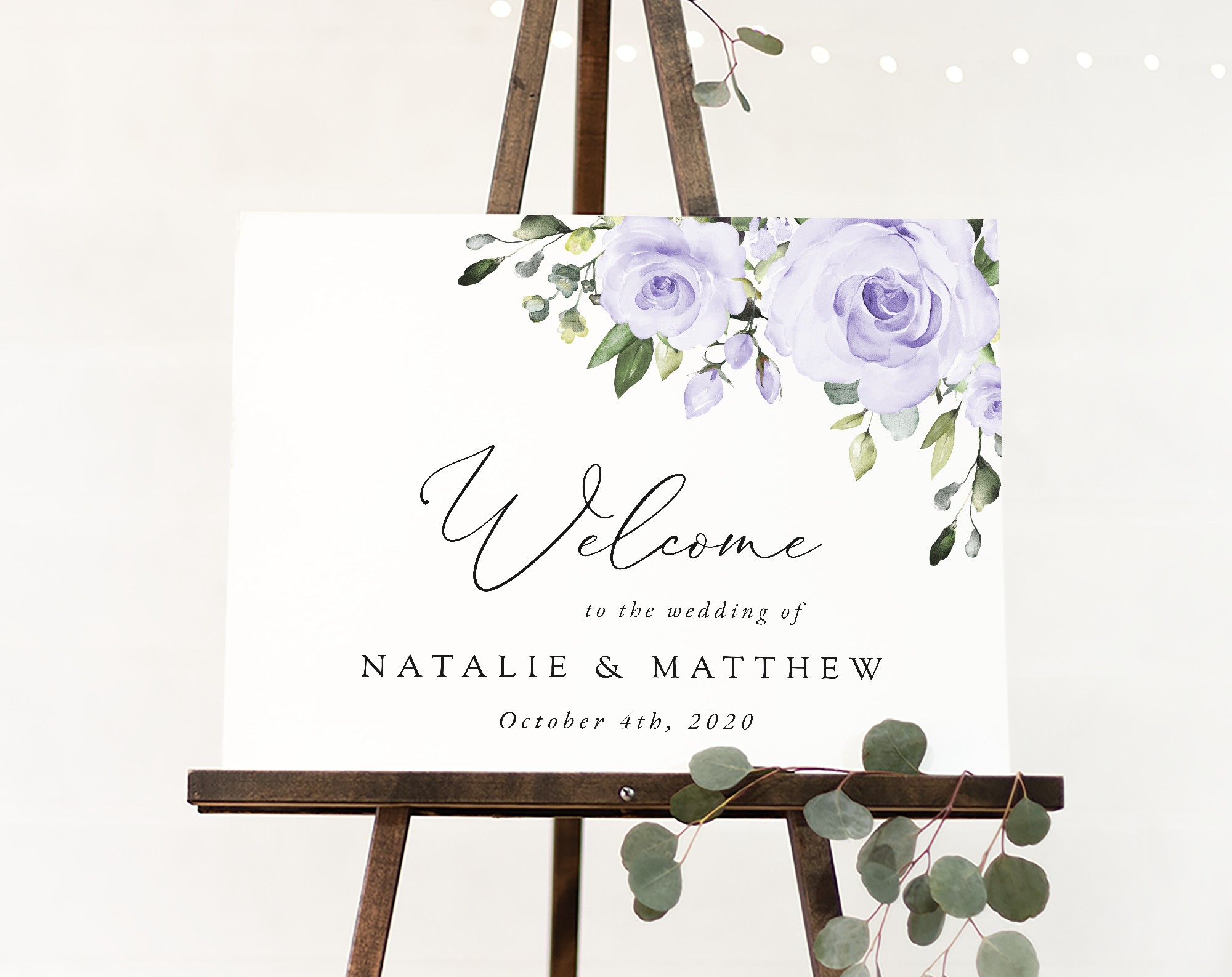 Purple Flowers Welcome Sign, Wedding Sign, Printable File, Edit Yourself, SH29