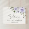 Purple Flowers Welcome Sign, Wedding Sign, Printable File, Edit Yourself, SH29