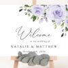 Purple Flowers Welcome Sign, Wedding Sign, Printable File, Edit Yourself, SH29