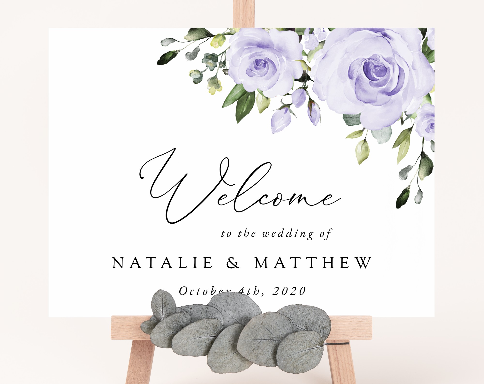 Purple Flowers Welcome Sign - Wedding Sign