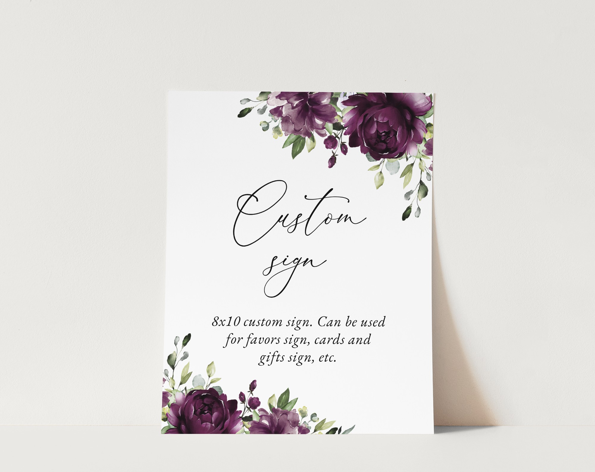 Plum Purple Flowers Custom Sign, Wedding Sign, Printable File, Edit Yourself, SH31 Plum Purple Flowers Custom Sign, Wedding Sign, Printable File, Edit Yourself, SH31