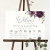 Plum Purple Flowers Order of Events Sign, Welcome Sign, Printable File, Edit Yourself, SH31