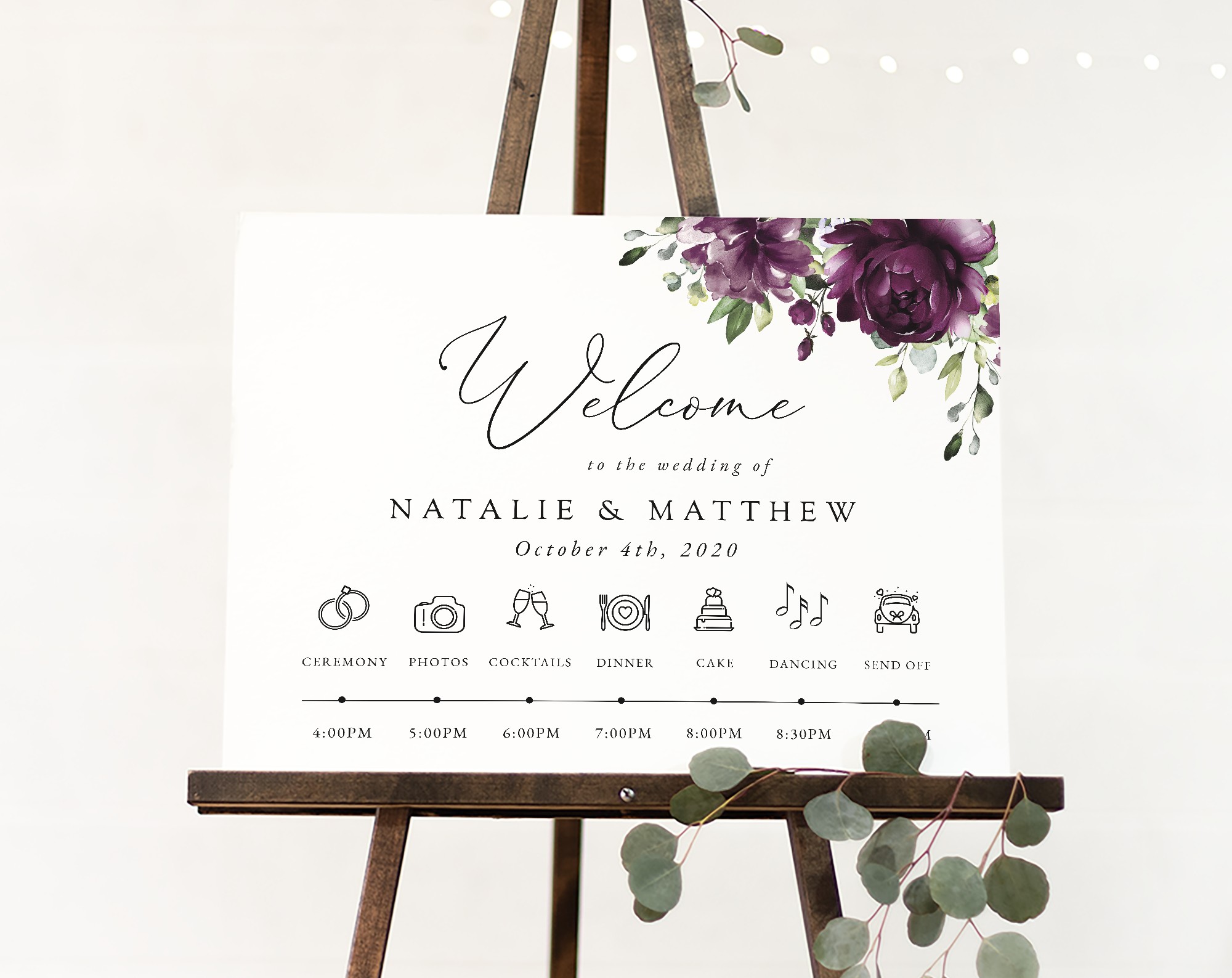 Plum Purple Flowers Order of Events Sign, Welcome Sign, Printable File, Edit Yourself, SH31 Plum Purple Flowers Order of Events Sign, Welcome Sign, Printable File, Edit Yourself, SH31