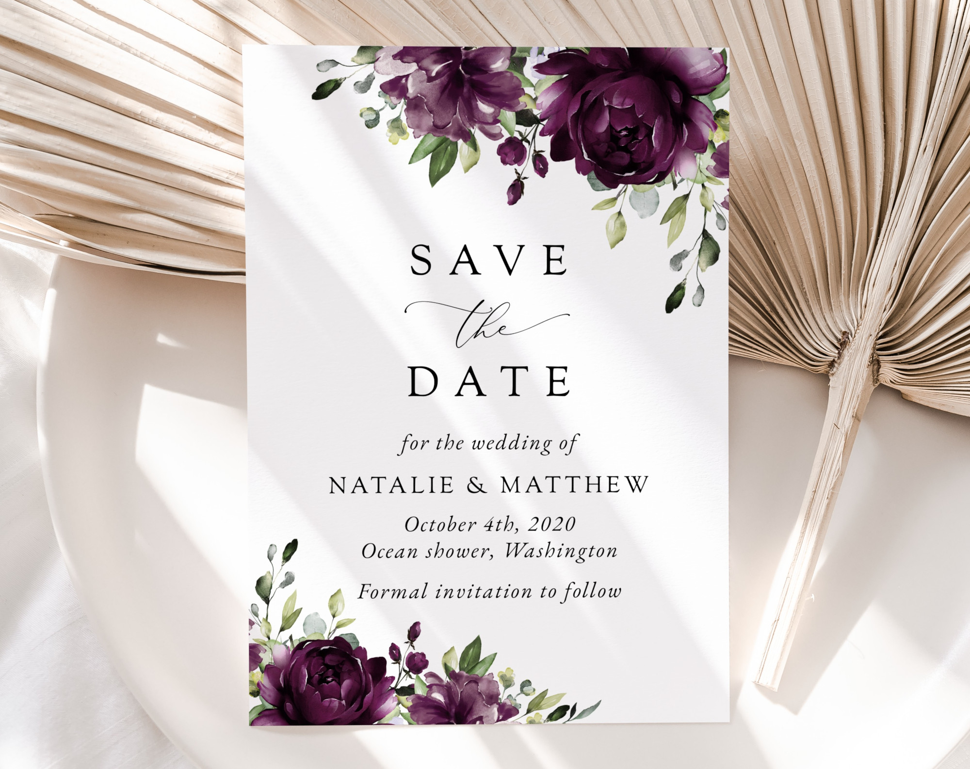 Plum Purple Flowers Save the Date, Wedding Stationery, Printable File, Edit Yourself, SH31 Plum Purple Flowers Save the Date, Wedding Stationery, Printable File, Edit Yourself, SH31