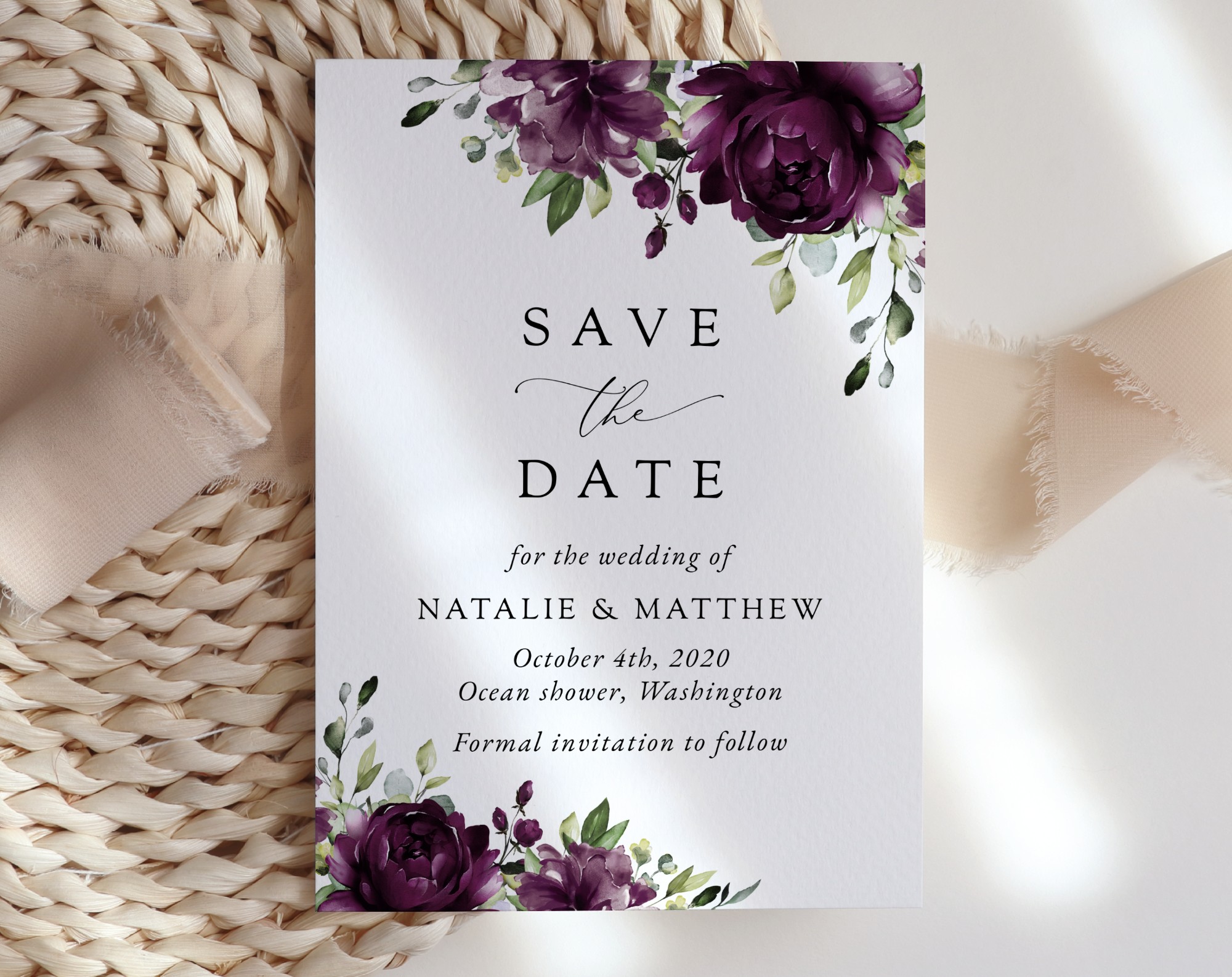 Plum Purple Flowers Save the Date, Wedding Stationery, Printable File, Edit Yourself, SH31 Plum Purple Flowers Save the Date, Wedding Stationery, Printable File, Edit Yourself, SH31