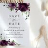 Plum Purple Flowers Save the Date, Wedding Stationery, Printable File, Edit Yourself, SH31 Plum Purple Flowers Save the Date, Wedding Stationery, Printable File, Edit Yourself, SH31