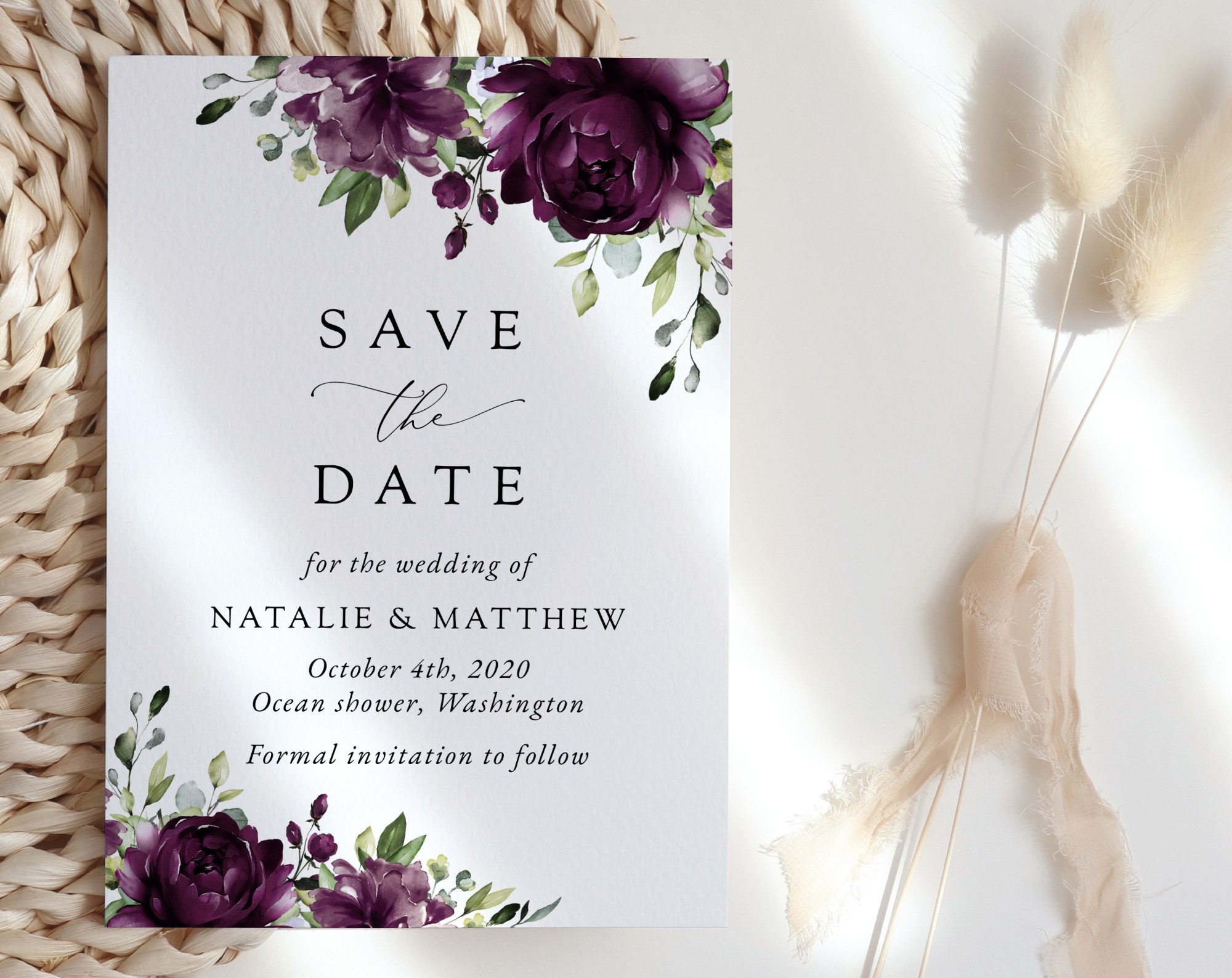 Plum Purple Flowers Save the Date, Wedding Stationery, Printable File, Edit Yourself, SH31 Plum Purple Flowers Save the Date, Wedding Stationery, Printable File, Edit Yourself, SH31