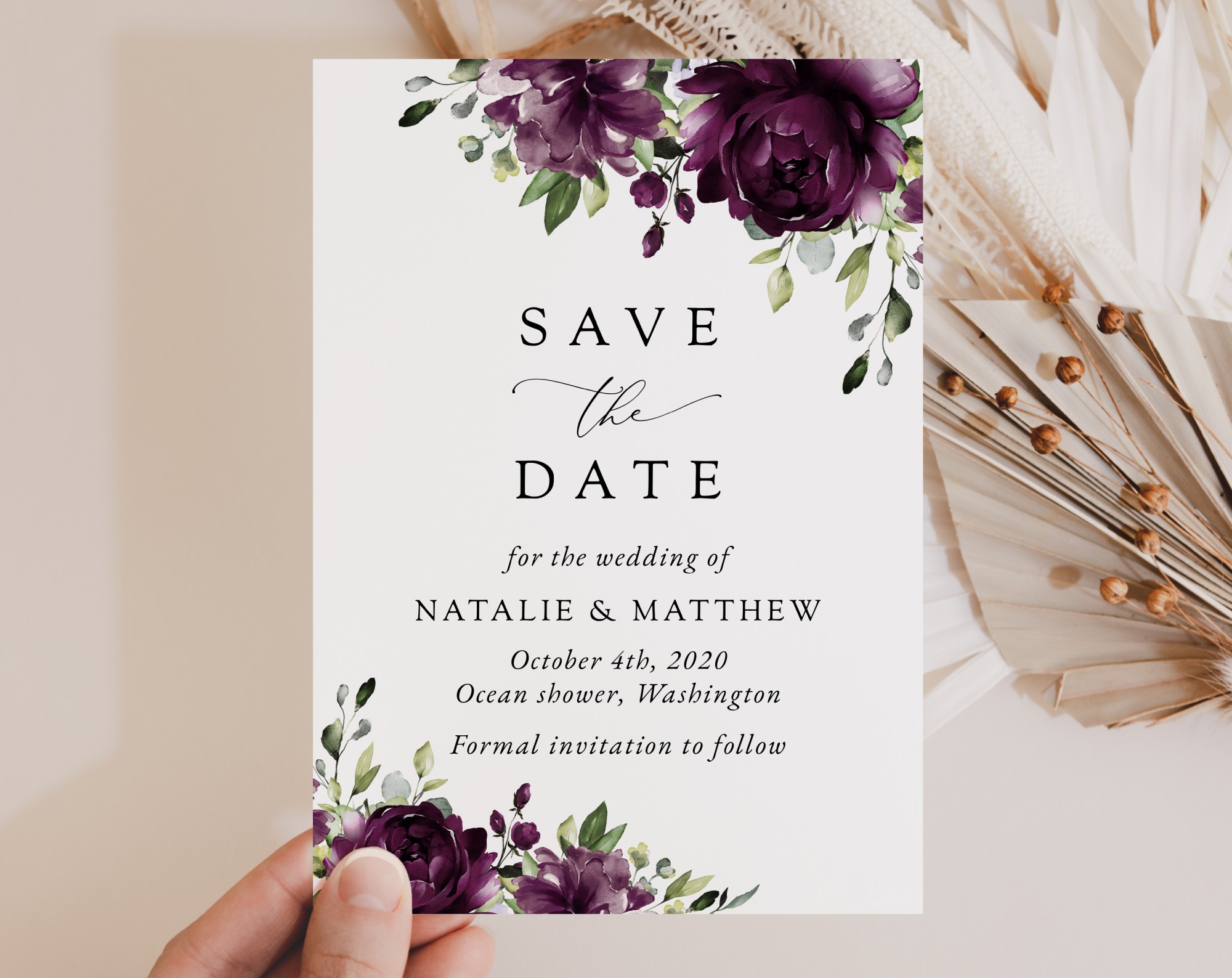 Plum Purple Flowers Save the Date, Wedding Stationery, Printable File, Edit Yourself, SH31 Plum Purple Flowers Save the Date, Wedding Stationery, Printable File, Edit Yourself, SH31
