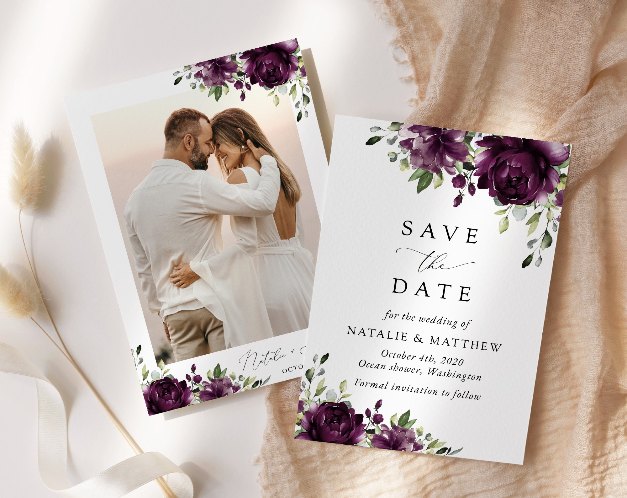 Plum Purple Flowers Save the Date, Wedding Stationery, Printable File, Edit Yourself, SH31 Plum Purple Flowers Save the Date, Wedding Stationery, Printable File, Edit Yourself, SH31