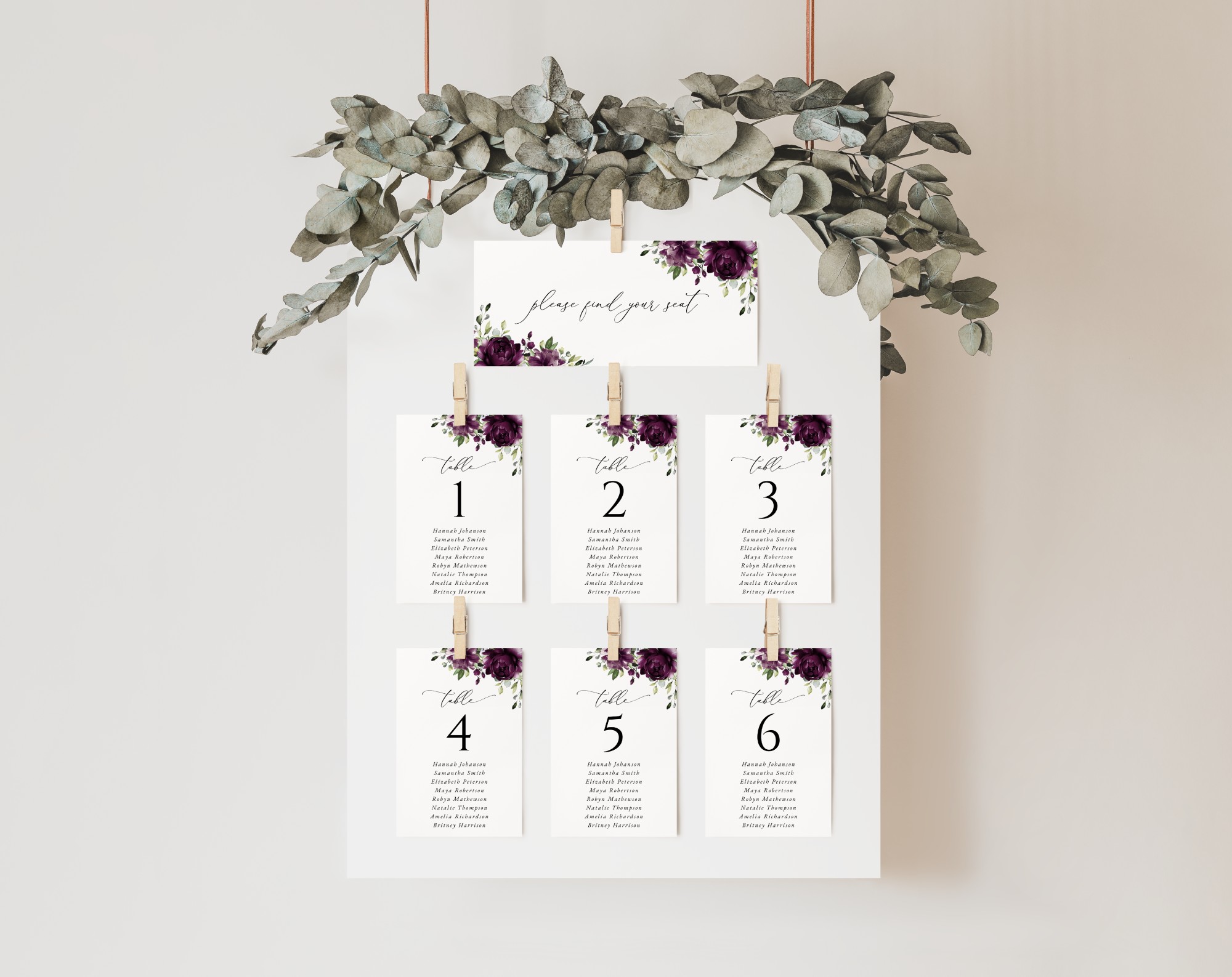 Plum Purple Flowers Seating Cards, Wedding Stationery, Printable File, Edit Yourself, SH31 Plum Purple Flowers Seating Cards, Wedding Stationery, Printable File, Edit Yourself, SH31