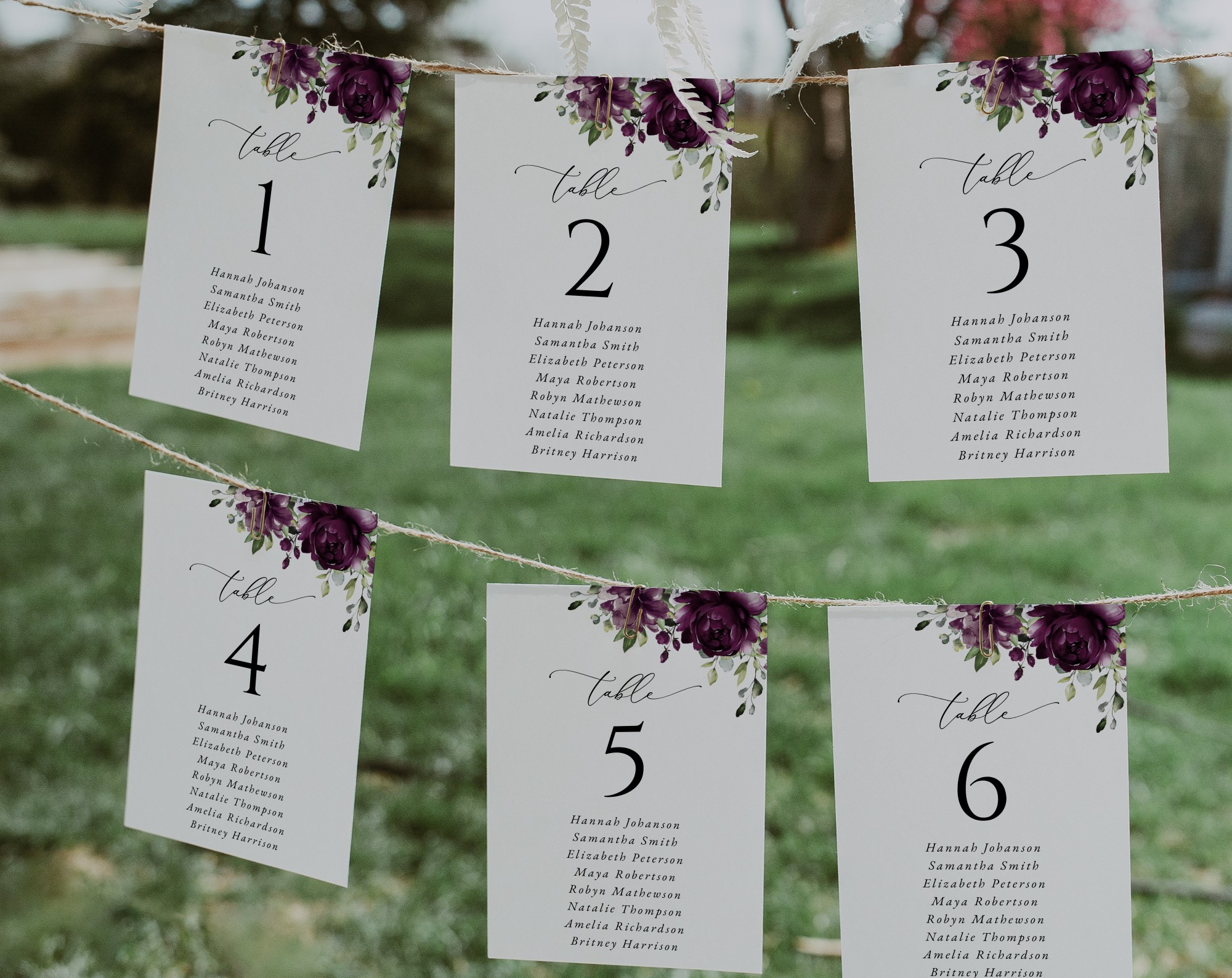 Plum Purple Flowers Seating Cards, Wedding Stationery, Printable File, Edit Yourself, SH31