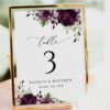 Plum Purple Flowers Table Number Sign, Wedding Sign, Printable File, Edit Yourself, SH31