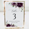 Plum Purple Flowers Table Number Sign, Wedding Sign, Printable File, Edit Yourself, SH31