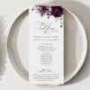 Plum Purple Flowers Wedding Program, Wedding Stationery, Printable File, Edit Yourself, SH31