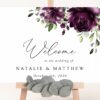 Plum Purple Flowers Welcome Sign, Wedding Sign, Printable File, Edit Yourself, SH31