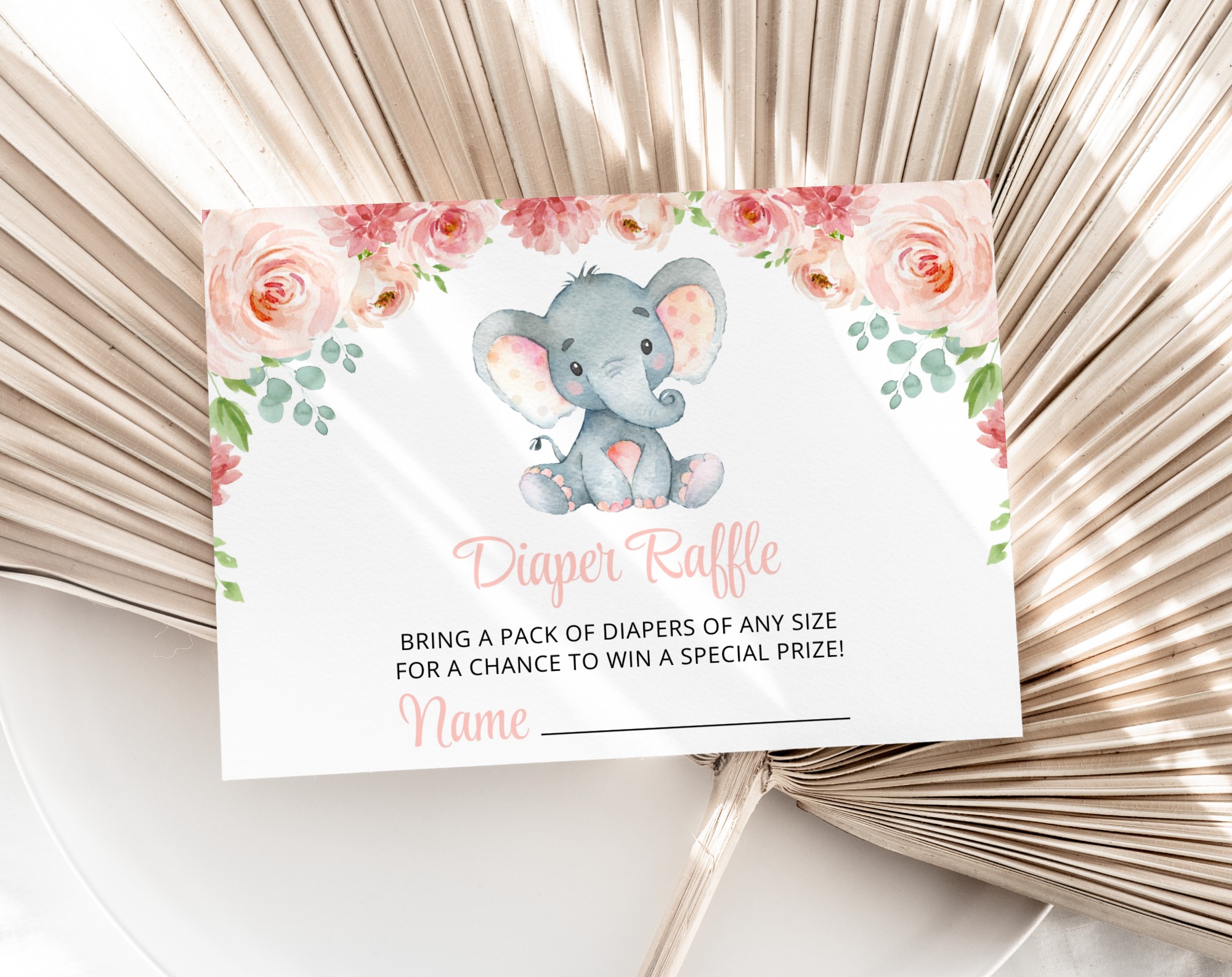Little Elephant Baby Shower Invitation Suite, Girl Baby Shower, Printable File, Edit Yourself, SH07