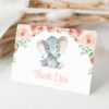 Little Elephant Thank You Card, Girl Baby Shower, Printable File, Edit Yourself, SH07