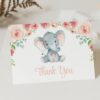 Little Elephant Thank You Card, Girl Baby Shower, Printable File, Edit Yourself, SH07