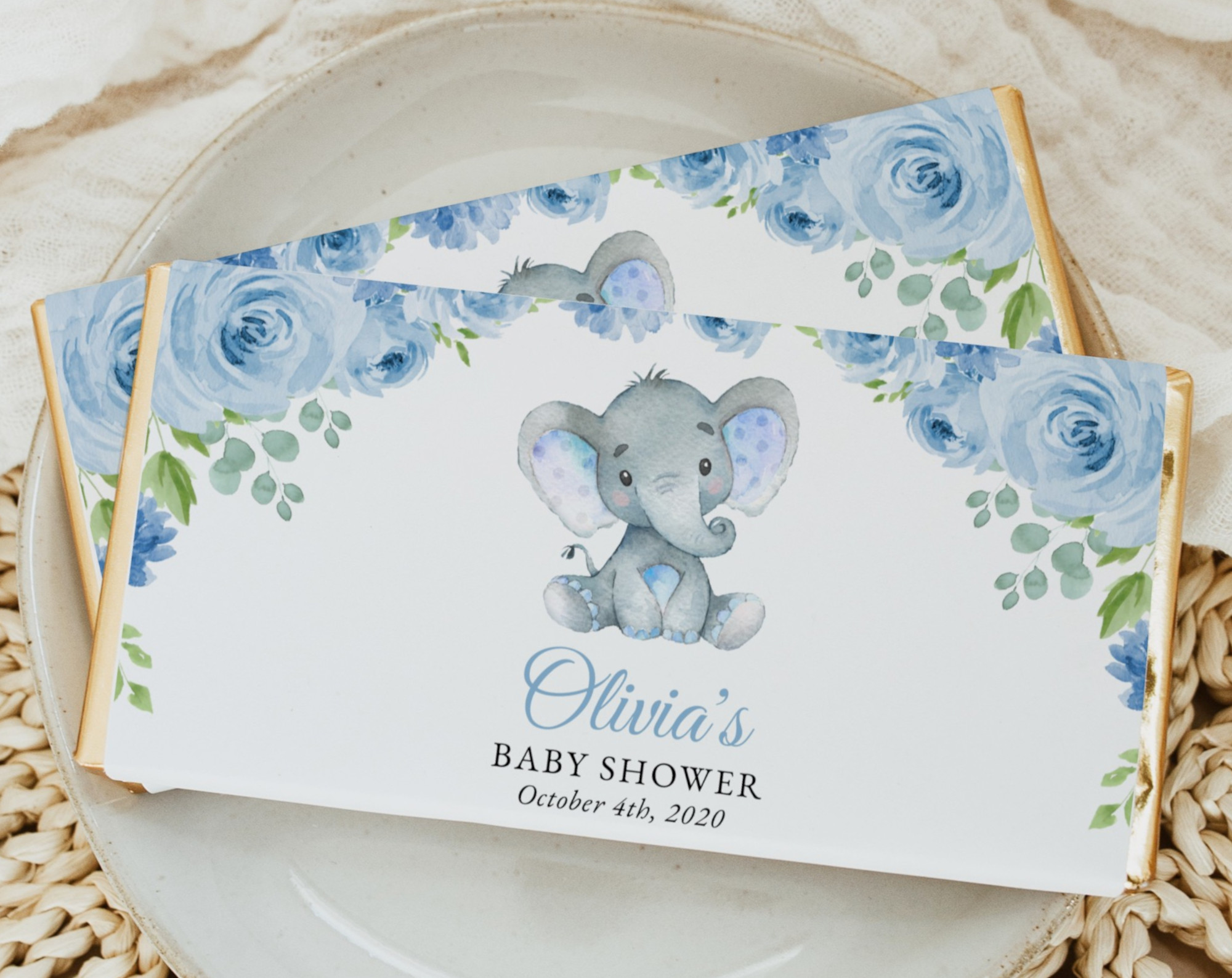 Baby Elephant Chocolate Bar Wrapper, Candy Bar Wrapper, Boy Baby Shower, Printable File, Edit Yourself, SH08