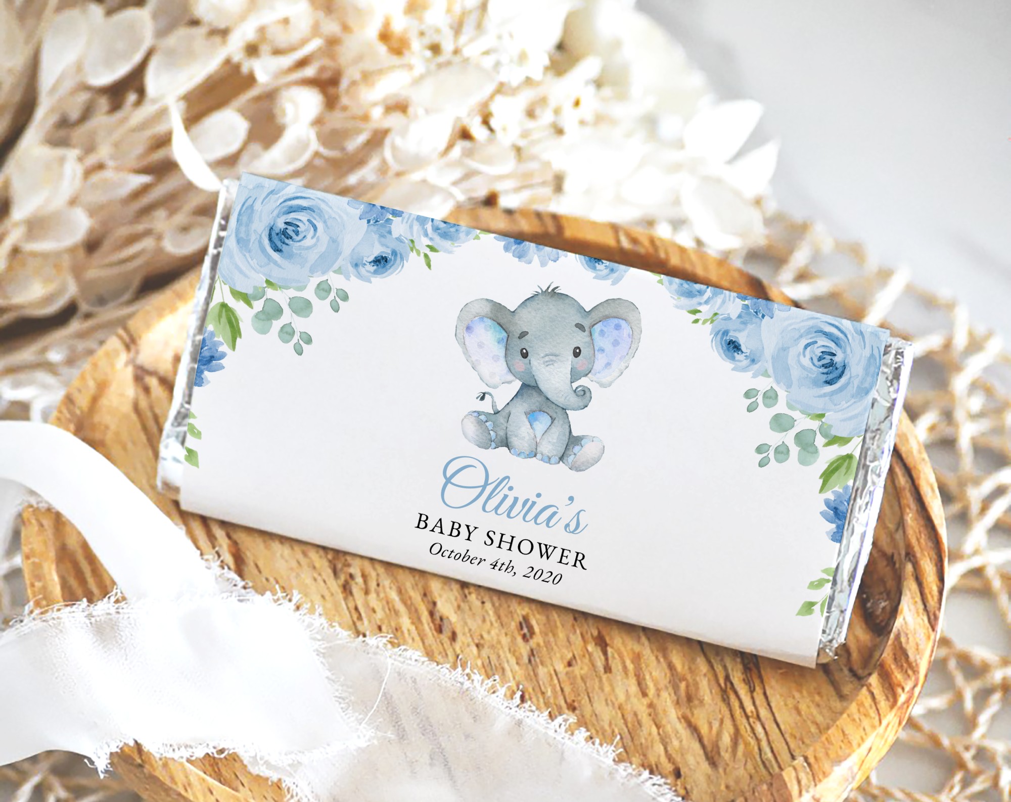 Baby Elephant Chocolate Bar Wrapper, Candy Bar Wrapper, Boy Baby Shower, Printable File, Edit Yourself, SH08