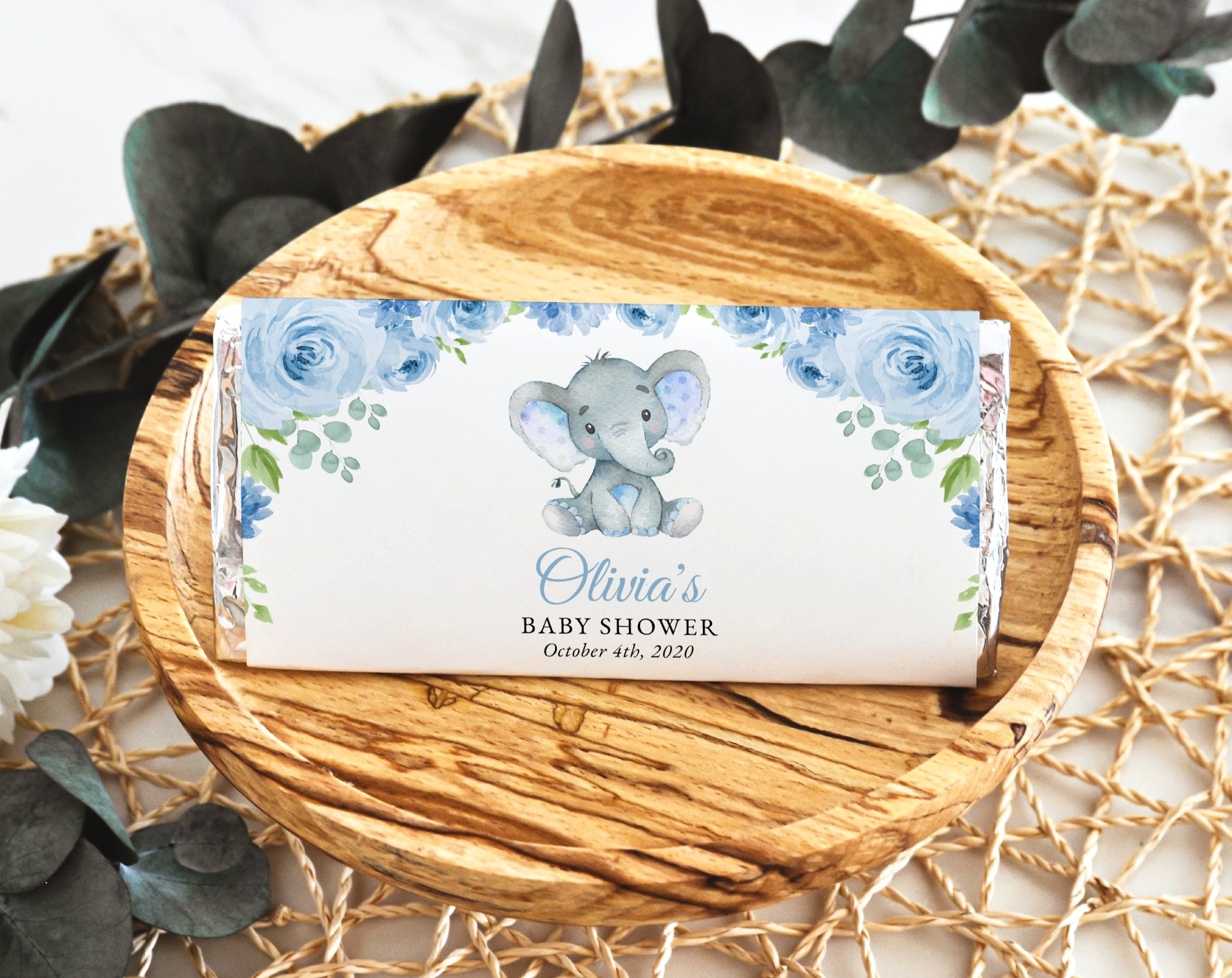 Baby Elephant Chocolate Bar Wrapper, Candy Bar Wrapper, Boy Baby Shower, Printable File, Edit Yourself, SH08