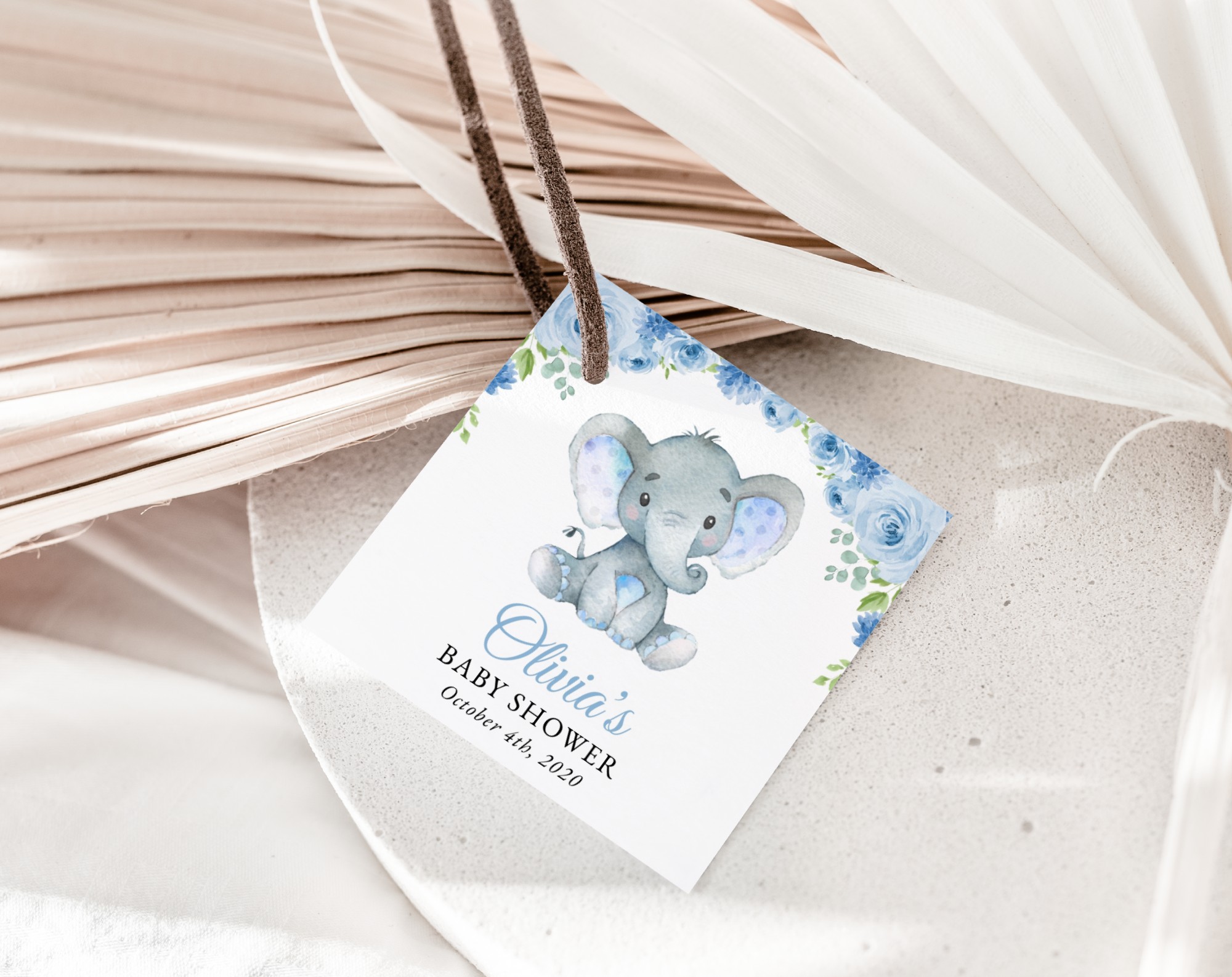 Baby Elephant Favor Tags, Gift Tags, Party Tags, Boy Baby Shower, Printable File, Edit Yourself, SH08