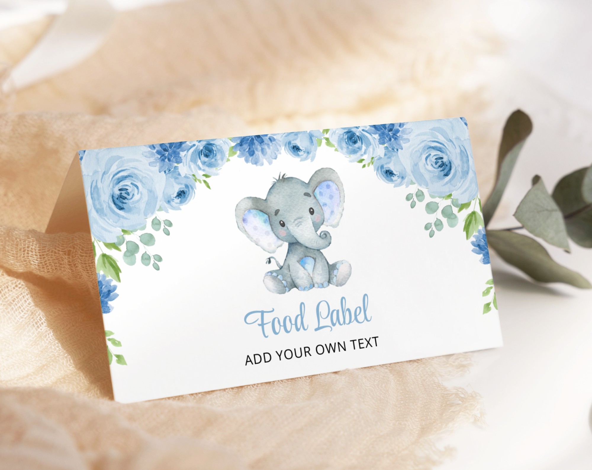 Baby Elephant Food Label, Baby Shower Decoration, Boy Baby Shower, Printable File, Edit Yourself, SH08