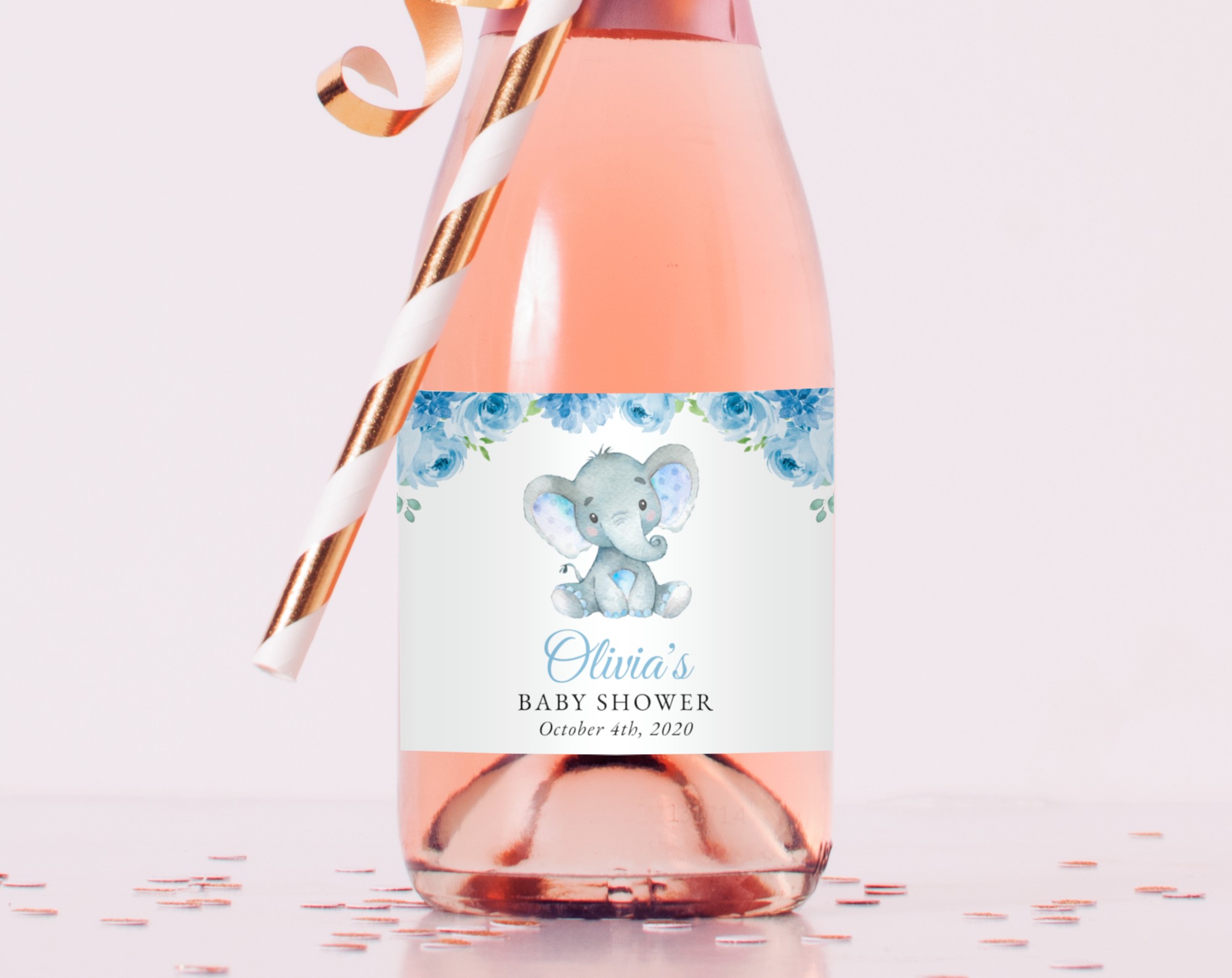 Baby Elephant Mini Champagne Labels, Baby Shower Decoration, Boy Baby Shower, Printable File, Edit Yourself, SH08 Baby Elephant Mini Champagne Labels, Baby Shower Decoration, Boy Baby Shower, Printable File, Edit Yourself, SH08