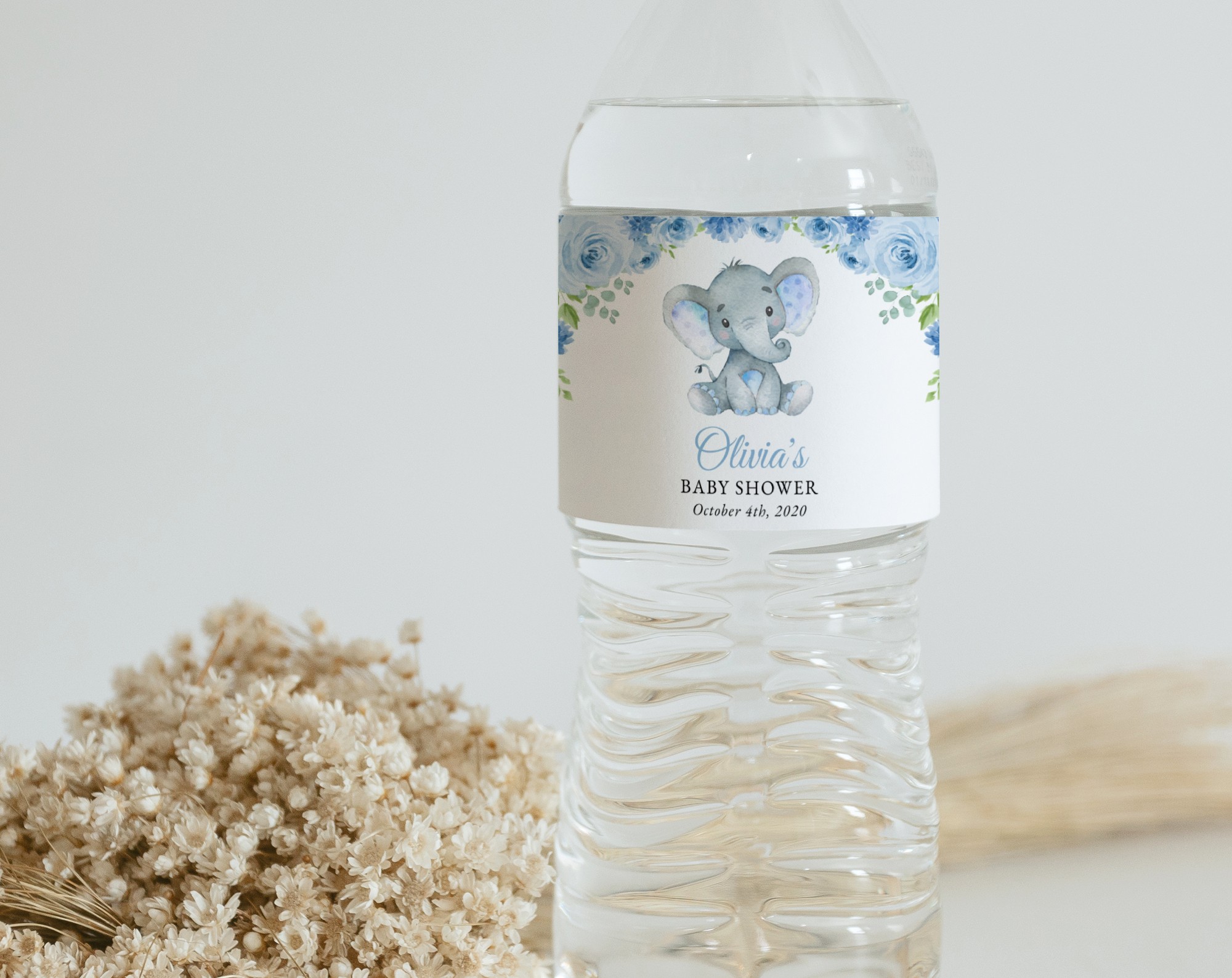 Baby Elephant Water Bottle Labels, Baby Shower Decoration, Boy Baby Shower, Printable File, Edit Yourself, SH08 Baby Elephant Water Bottle Labels, Baby Shower Decoration, Boy Baby Shower, Printable File, Edit Yourself, SH08