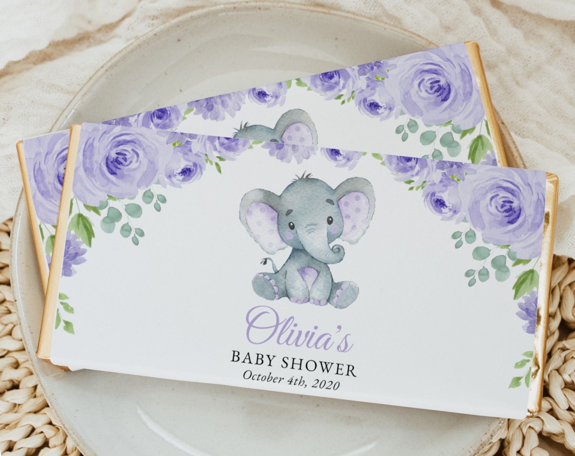 Cute Elephant Chocolate Bar Wrapper, Candy Bar Wrapper, Girl Baby Shower, Printable File, Edit Yourself, SH18