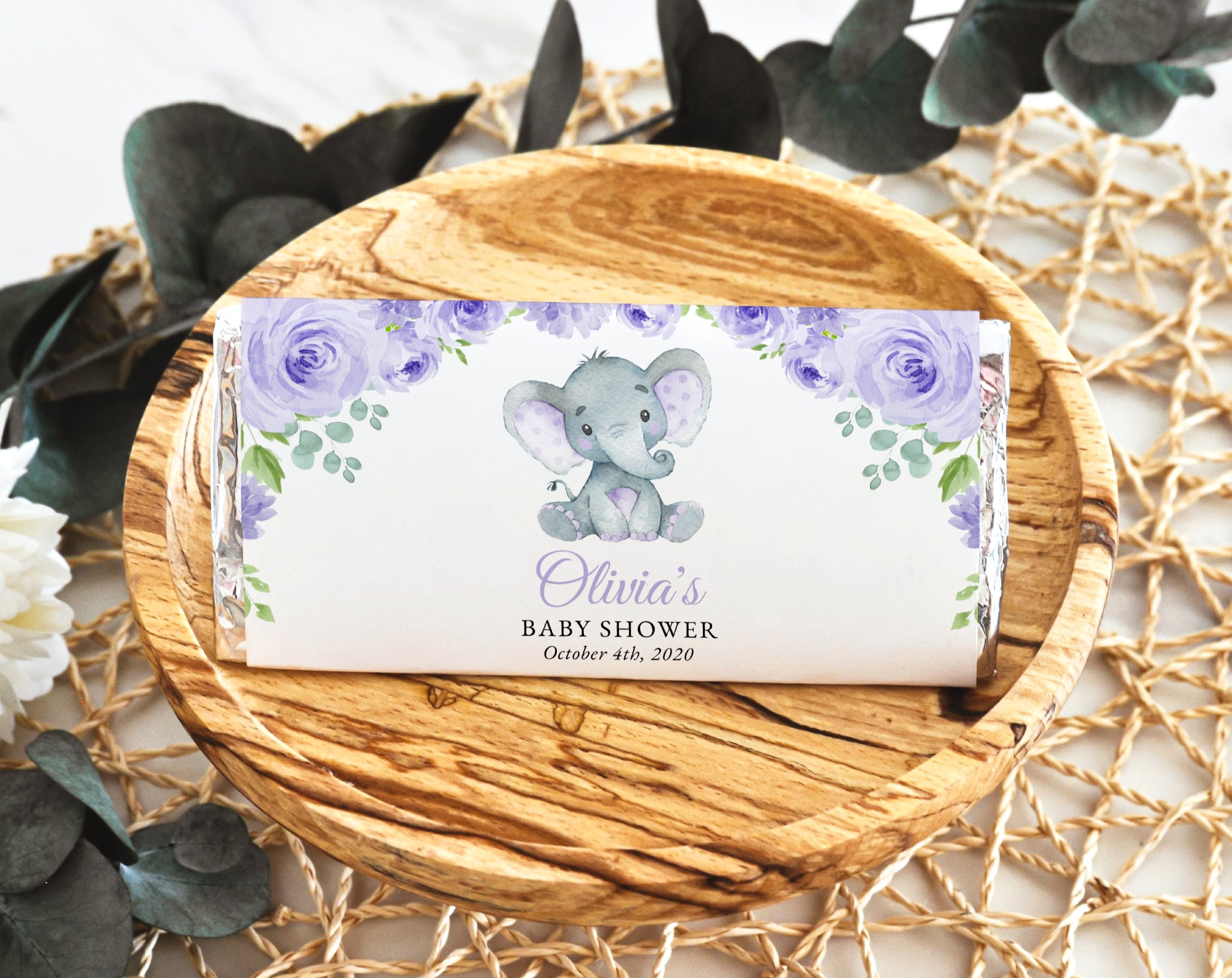 Cute Elephant Chocolate Bar Wrapper, Candy Bar Wrapper, Girl Baby Shower, Printable File, Edit Yourself, SH18