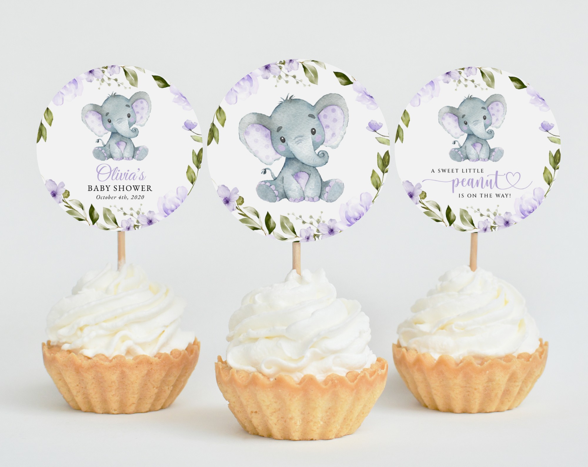 Cute Elephant Cupcake Toppers, Baby Shower Decoration, Girl Baby Shower, Printable File, Edit Yourself, SH18