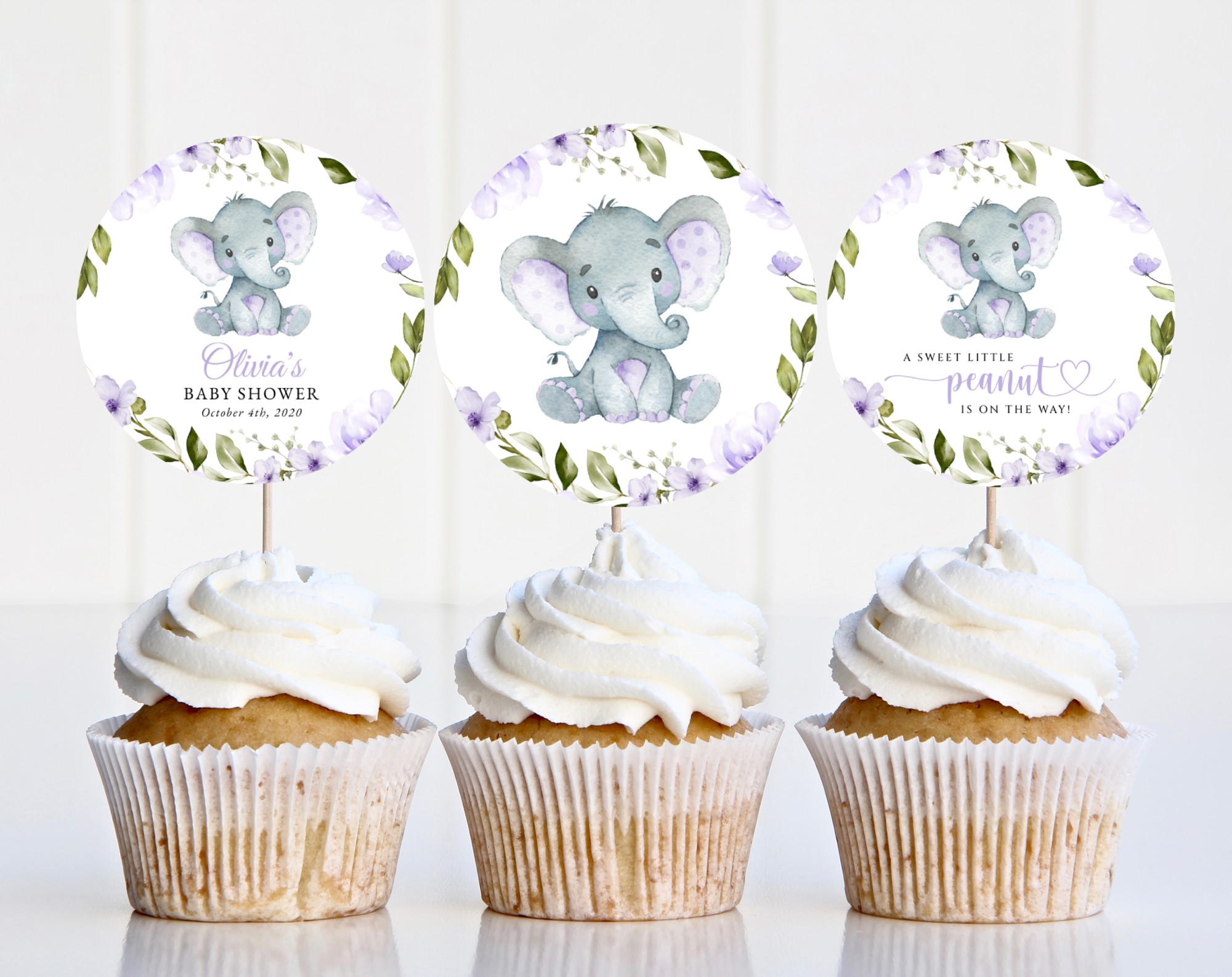 Cute Elephant Cupcake Toppers, Baby Shower Decoration, Girl Baby Shower, Printable File, Edit Yourself, SH18