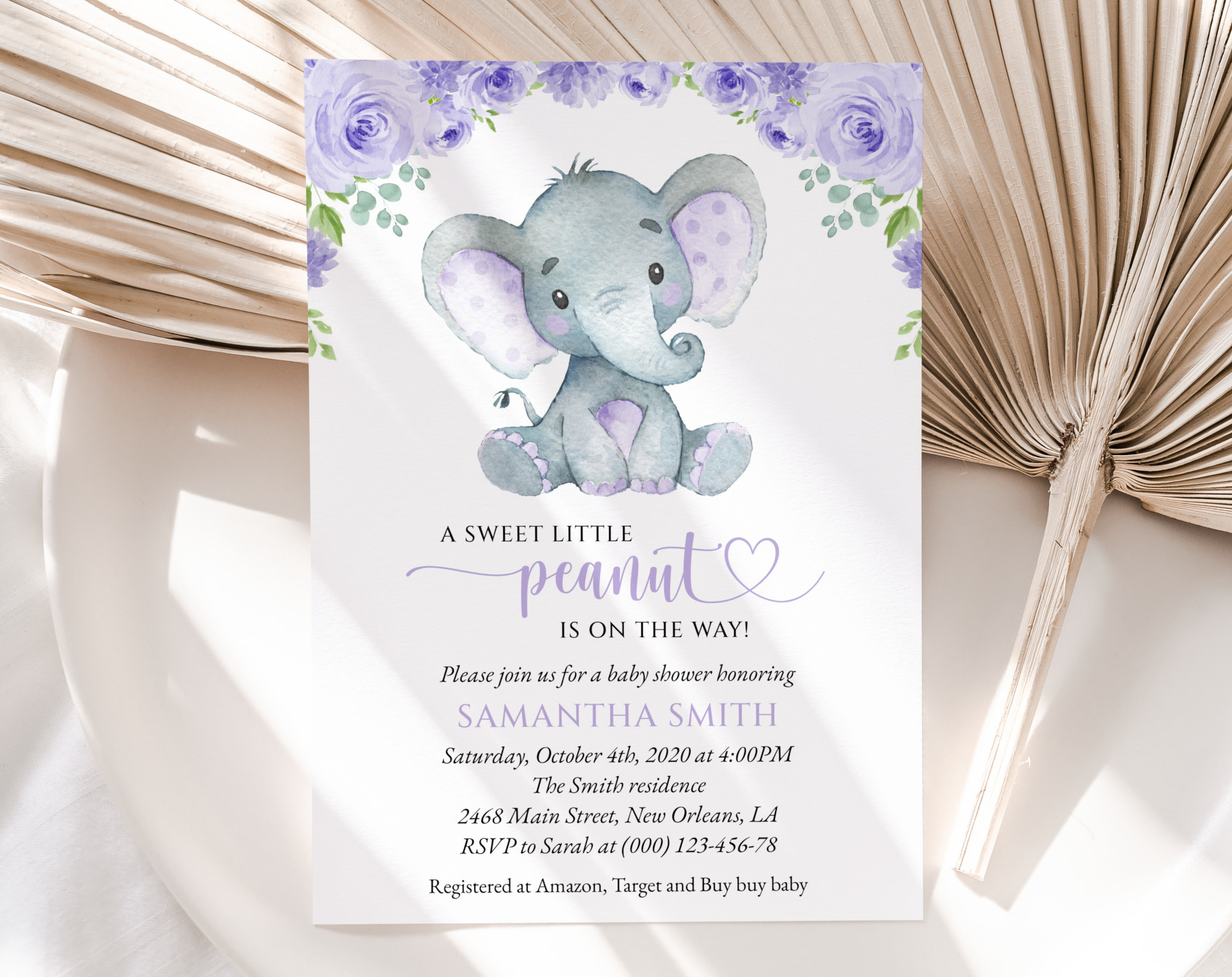 Cute Elephant Baby Shower Invitation, Girl Baby Shower, Printable File, Edit Yourself, SH18 Cute Elephant Baby Shower Invitation, Girl Baby Shower, Printable File, Edit Yourself, SH18
