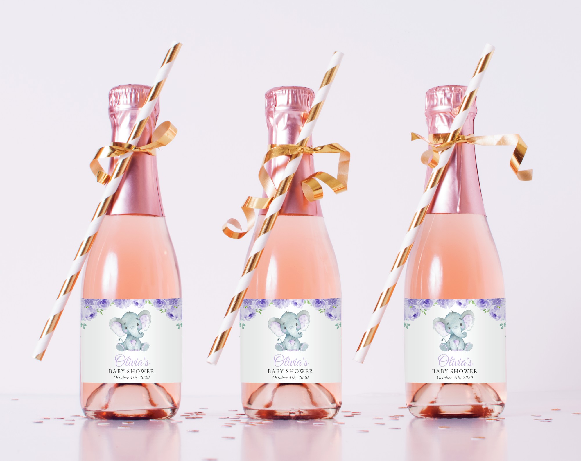 Cute Elephant Mini Champagne Labels, Baby Shower Decoration, Girl Baby Shower, Printable File, Edit Yourself, SH18