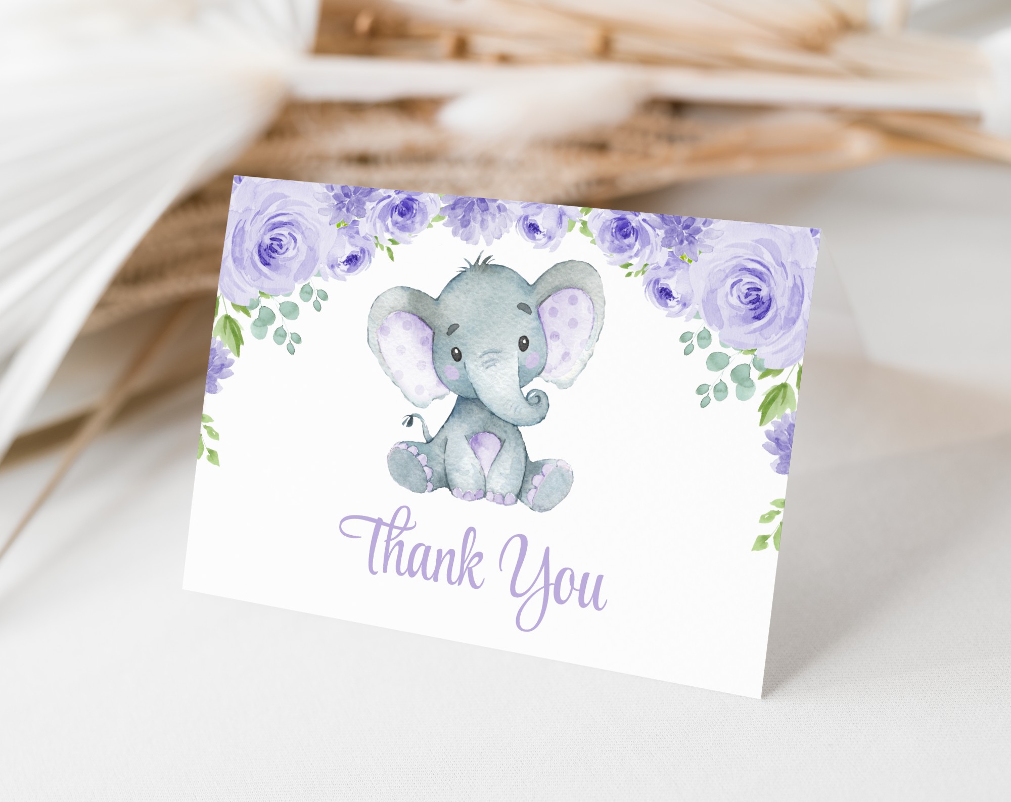 Cute Elephant Thank You Card, Girl Baby Shower, Printable File, Edit Yourself, SH18 Cute Elephant Thank You Card, Girl Baby Shower, Printable File, Edit Yourself, SH18