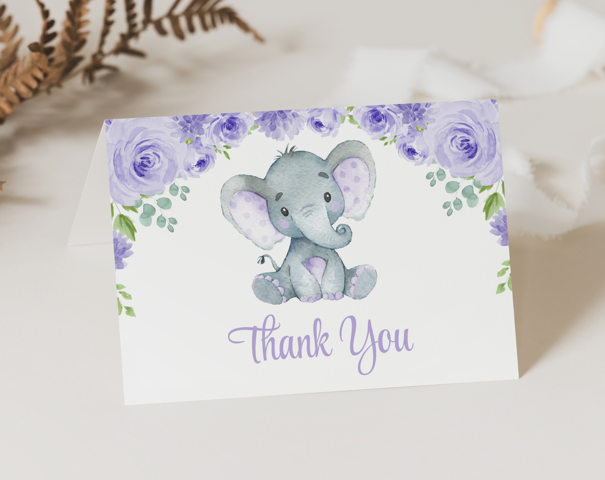 Cute Elephant Thank You Card - Baby Shower Stationery