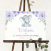 Cute Elephant Welcome Sign, Baby Shower Sign, Girl Baby Shower, Printable File, Edit Yourself, SH18